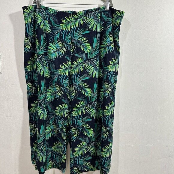 Soft Surroundings Sidnei Wide Leg Crop Palazzo Pants Linen Blend Palm SZ 2XL - Picture 4 of 14